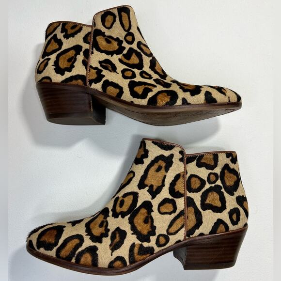 🆕 NWOT Sam Edelman Petty Leopard Bootie Cheetah Heel Zipper Brown Tan Black 4.5 - Picture 7 of 16